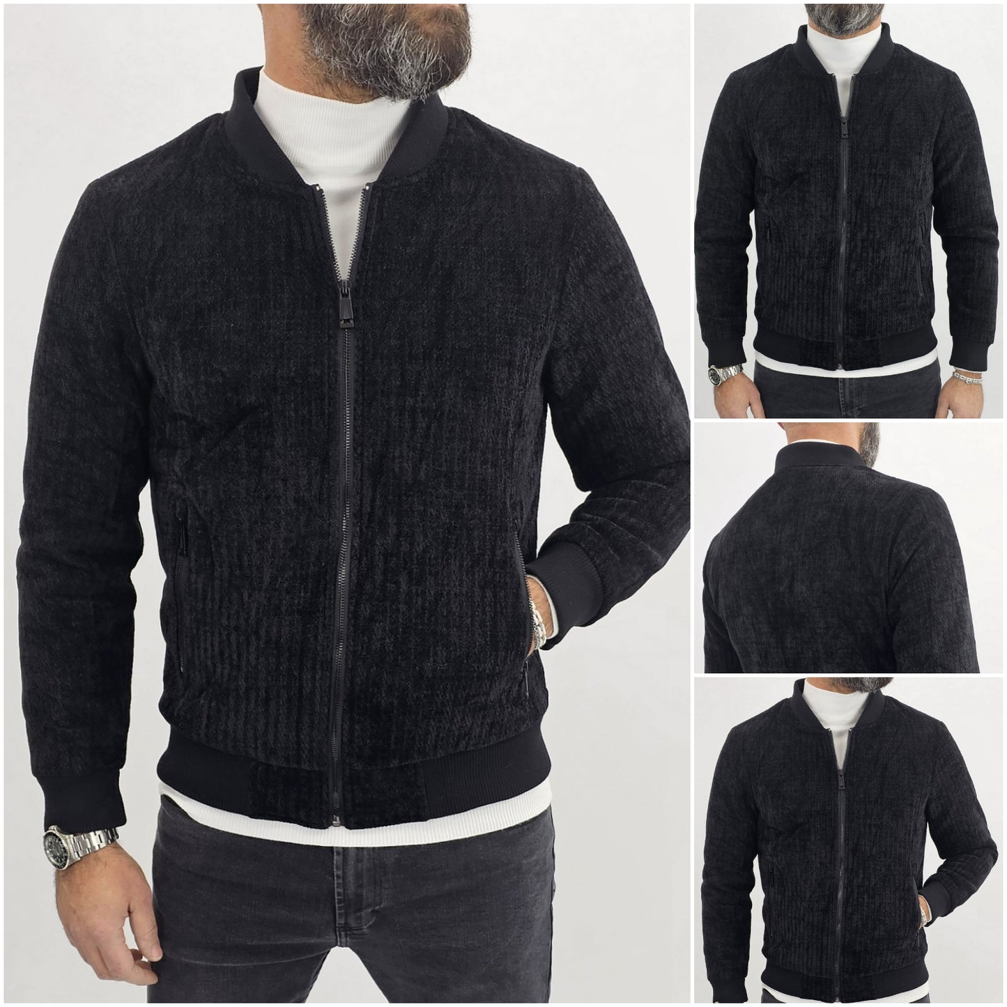 Giubbino Giubbotto giacca uomo Bomber velluto Casual slim fit nero s,m,l,xl,xxl