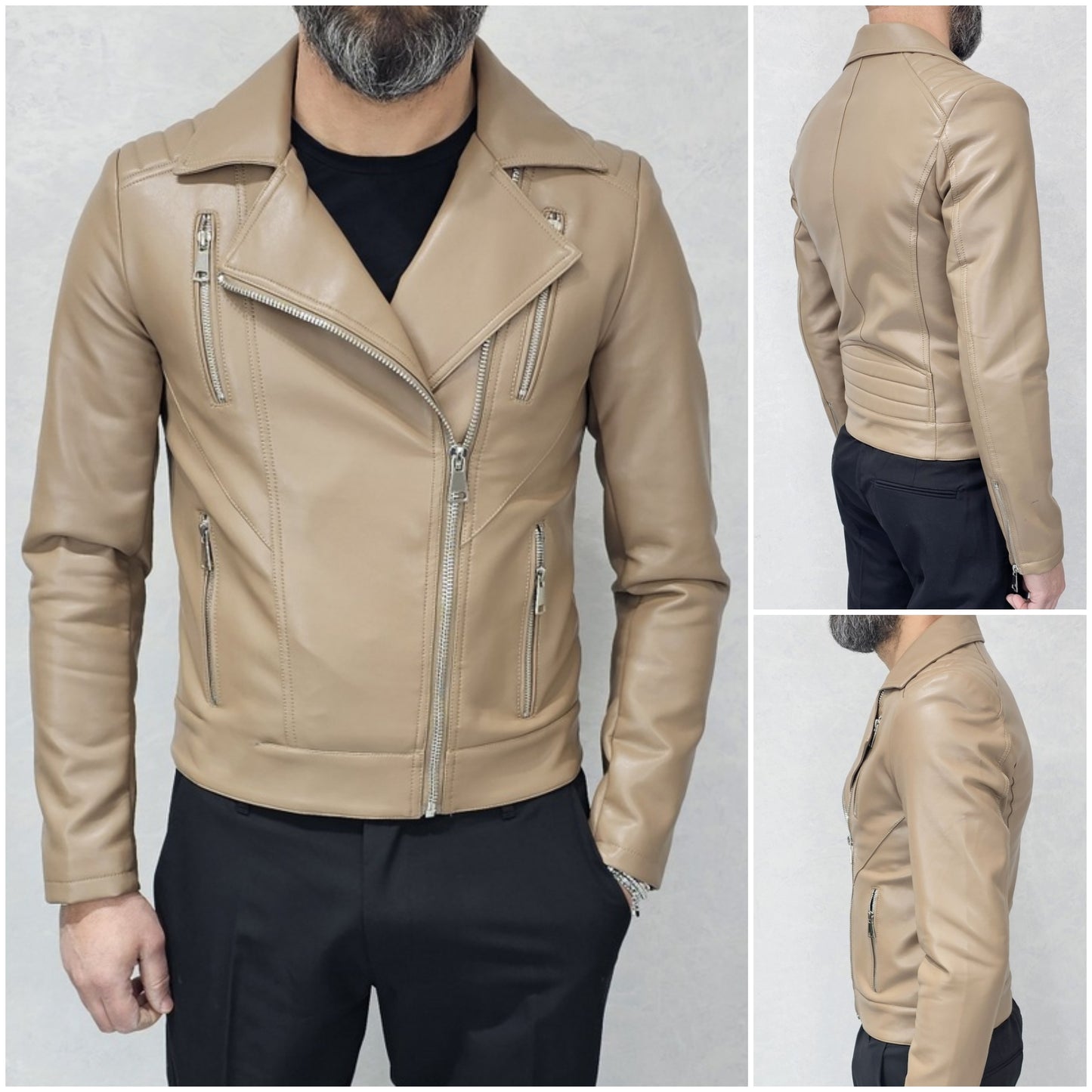 Giubbino Uomo Foderato Eco pelle Chiodo fango Primaverile