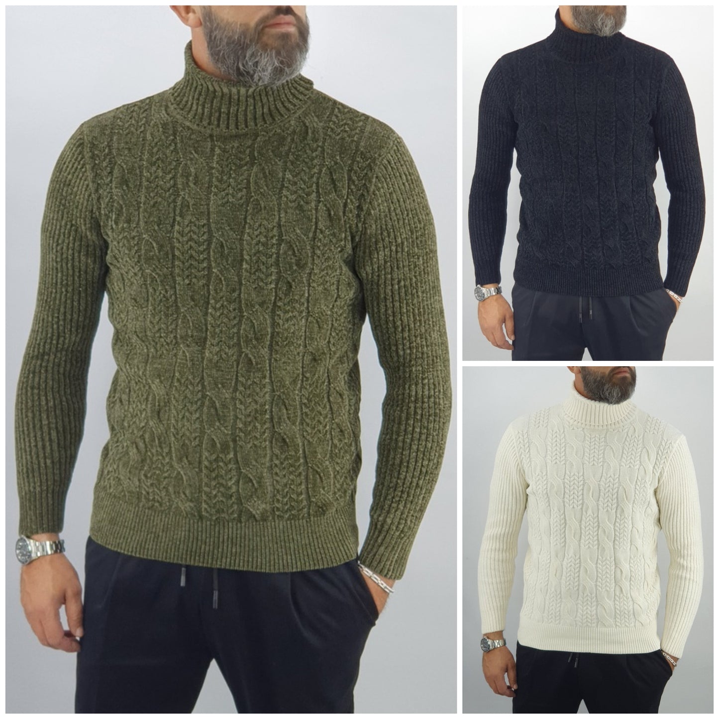 Maglione uomo Invernale Cardigan Collo Alto Maglia Sotto Giacca Treccia Slim Fit