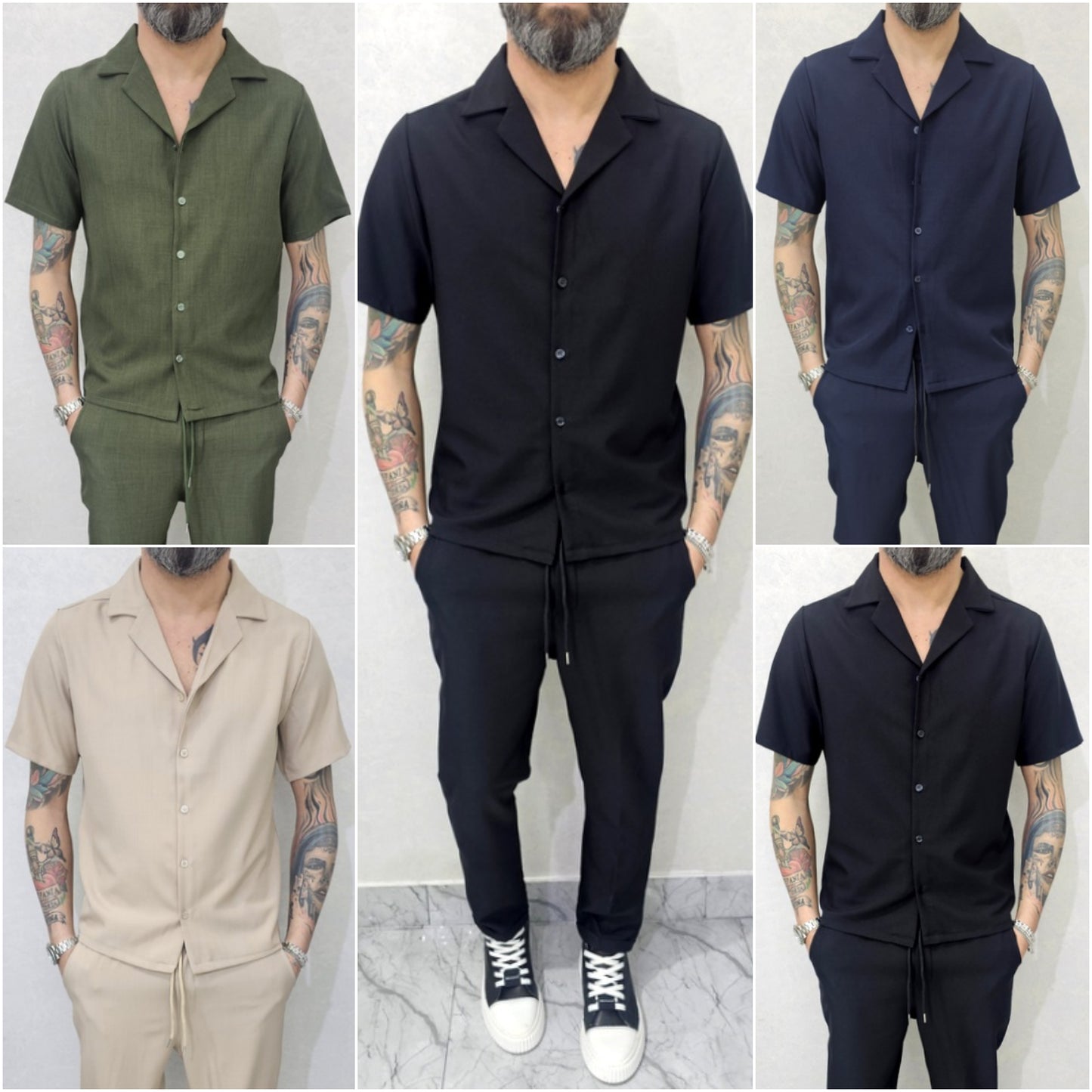Completo uomo Camicia e pantalone tessuto elastico 4 colori s,m,l,xl,xxl