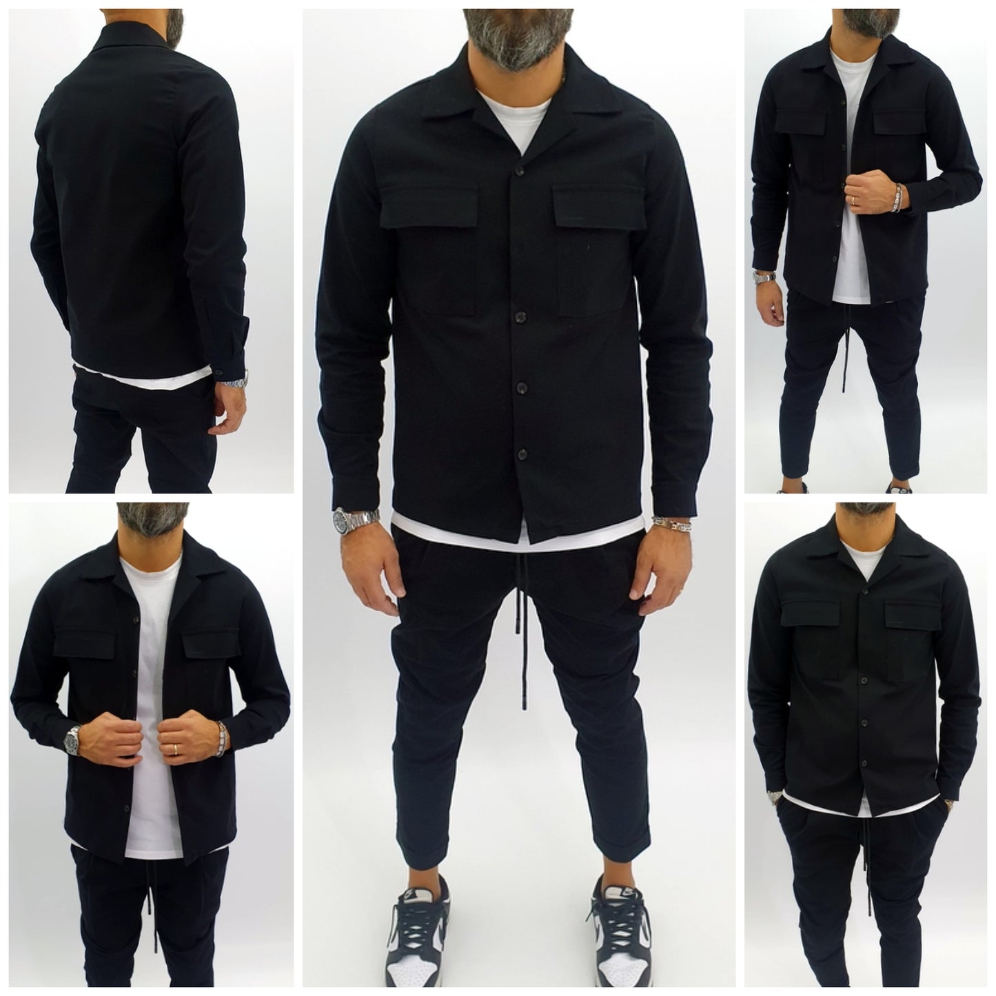 Completo uomo nero camicia+pantalone italy s,m,l,xl,xxl