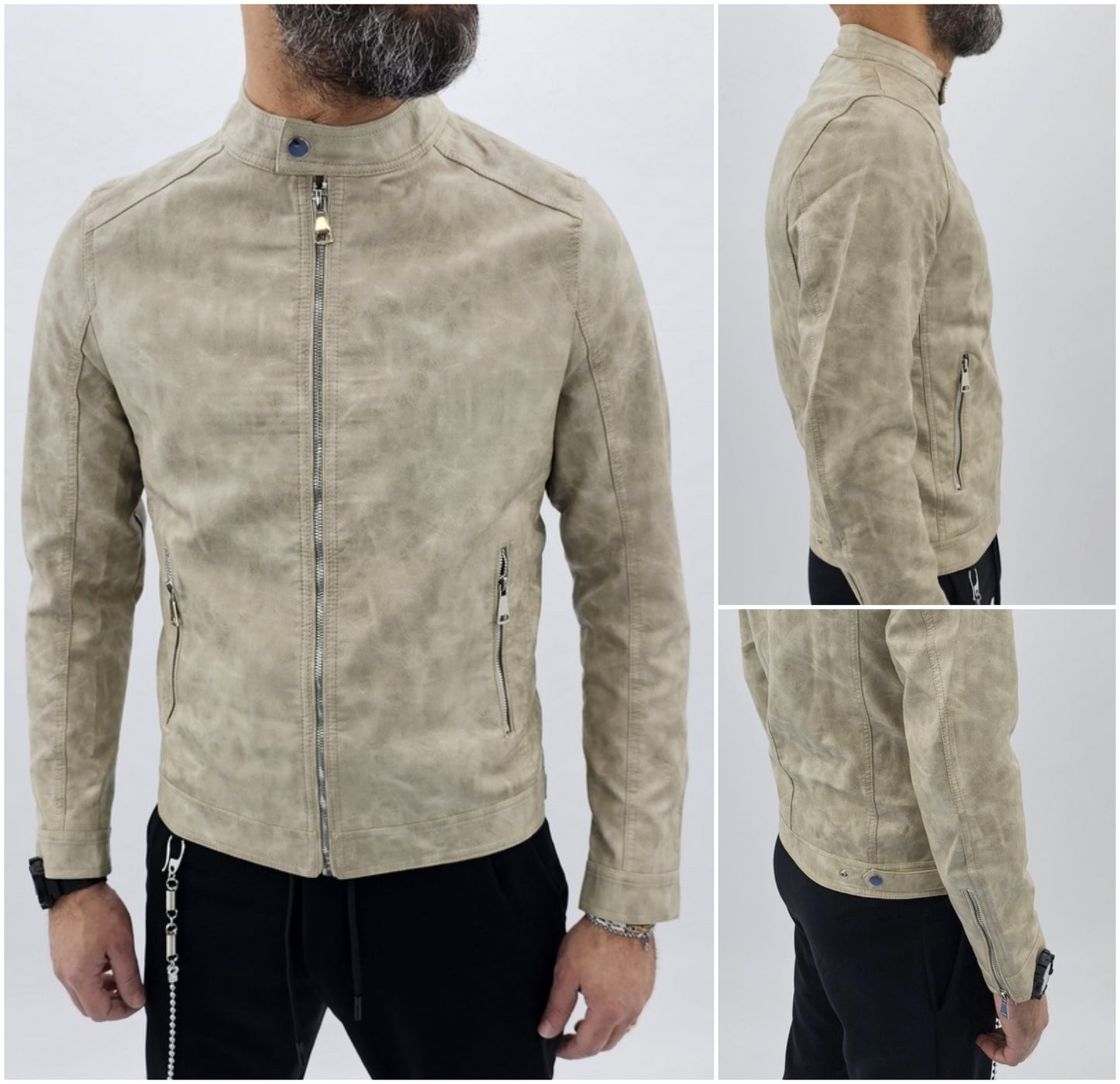 giubbino uomo eco pelle coreana martellato nero/sabbia s,m,l,xl,xxl