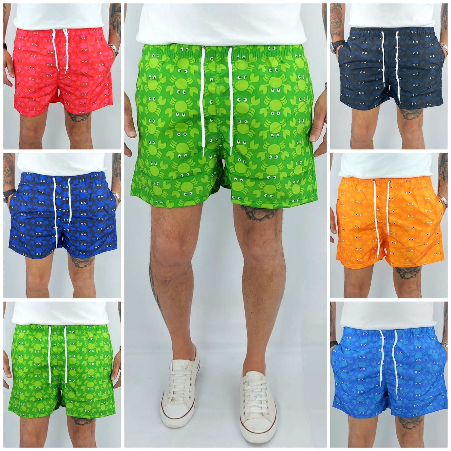 Costume Da Bagno Uomo Da Mare Granchio Bermuda Fiori Pantaloncino Boxer Corto