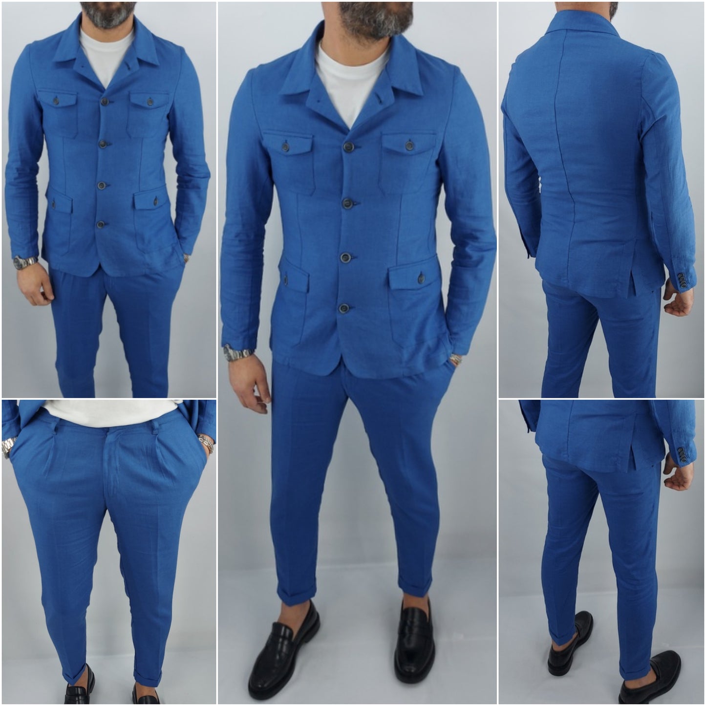 ABITO LINO BLU CHIARO 5 BOTTONI SARTORIALE ITALY 44,46,48,50,52