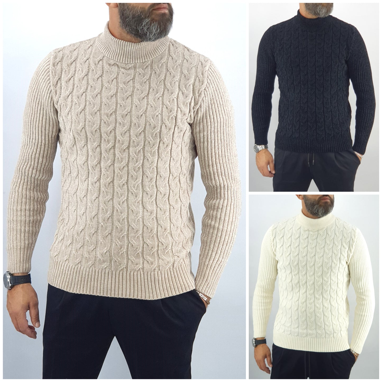 Maglione uomo Invernale Cardigan Mezzo Collo Alto Maglia Sotto Giacca Treccia