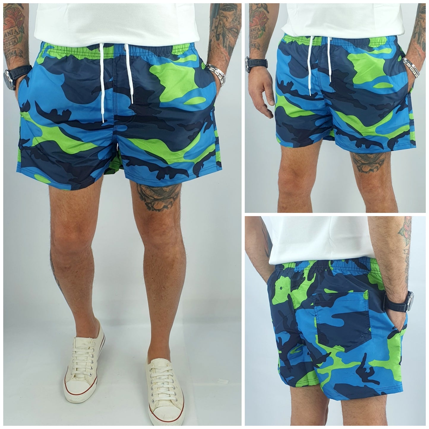 Costume Da Bagno Uomo Da Mare Mimetica Bermuda Pantaloncino Corto Boxer Militare
