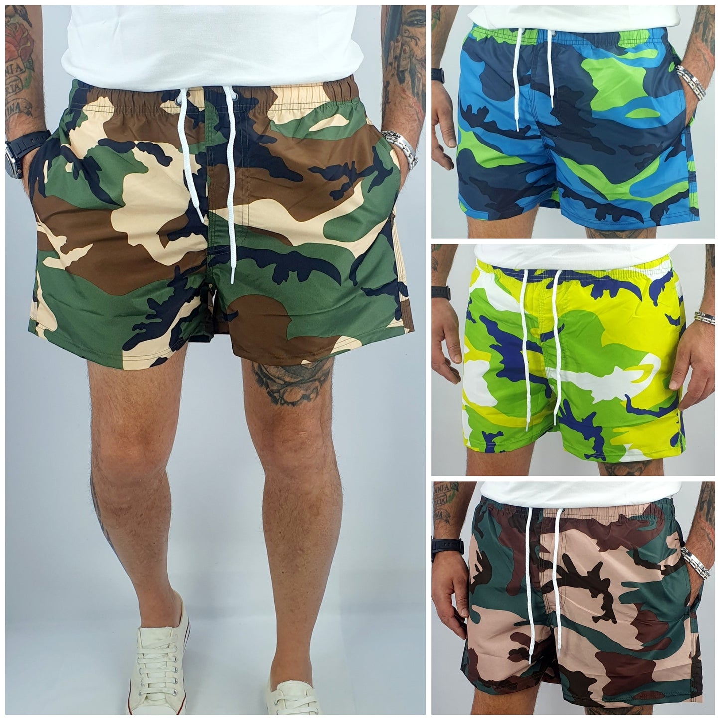Costume Da Bagno Uomo Da Mare Mimetica Bermuda Pantaloncino Corto Boxer Militare