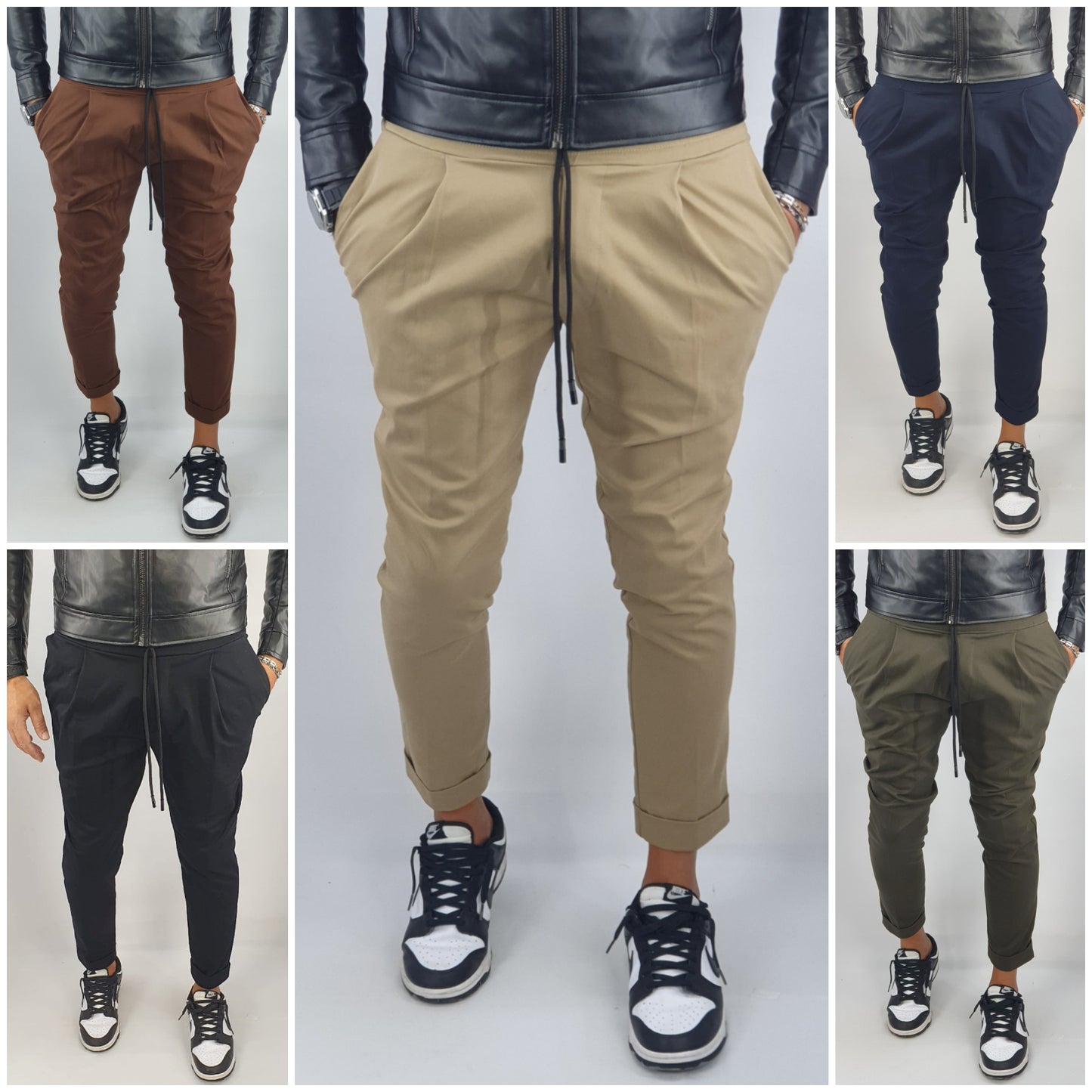 Pantalone Uomo Cotone Elastico Capri Invernale Tasche Americane Casual Pence