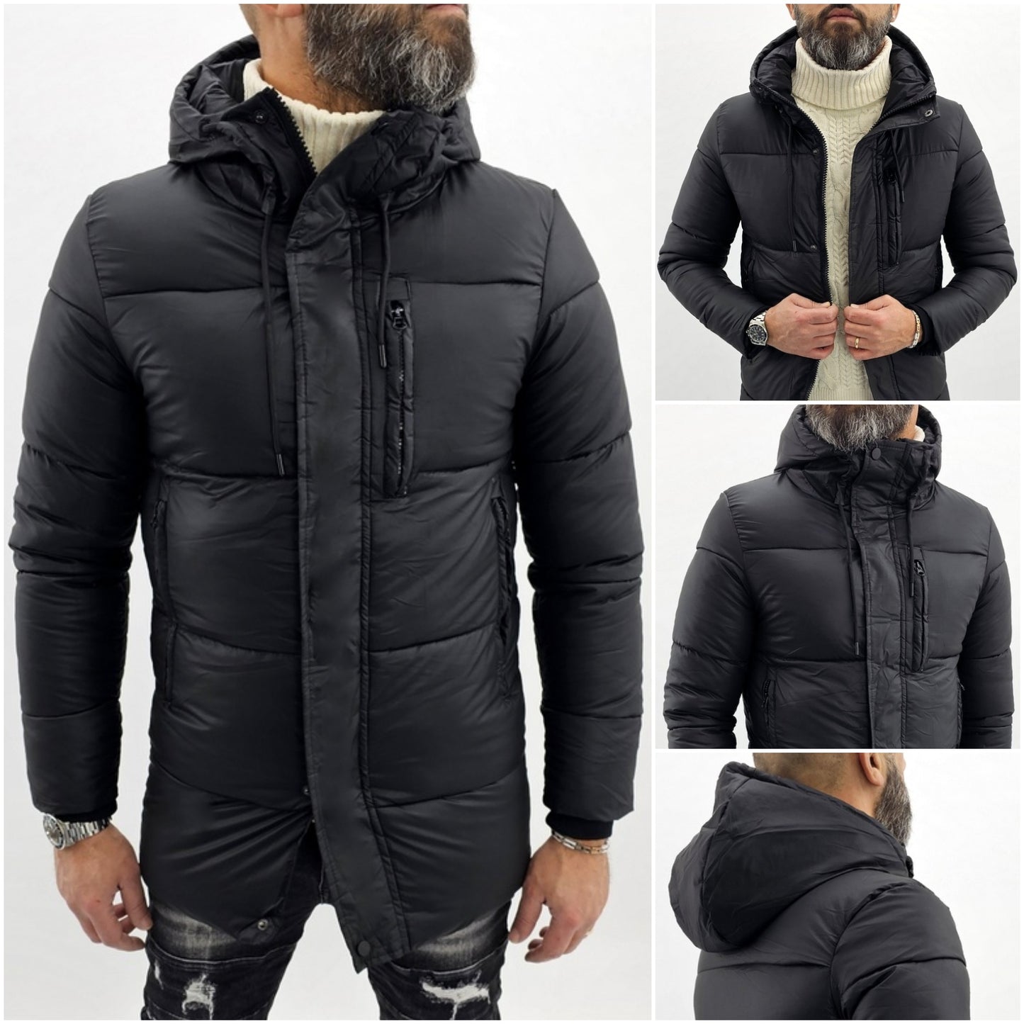 Giubbino uomo mod.parka nero con cappuccio semi impermabile s,m,l,xl,xxl