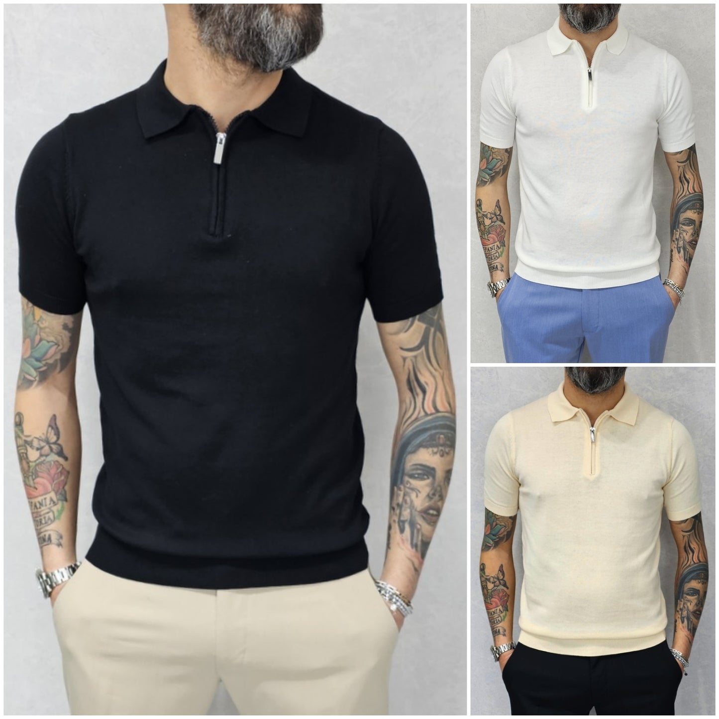 Polo uomo elastica Manica corta zip s,m,l,xl,xxl cotone filo
