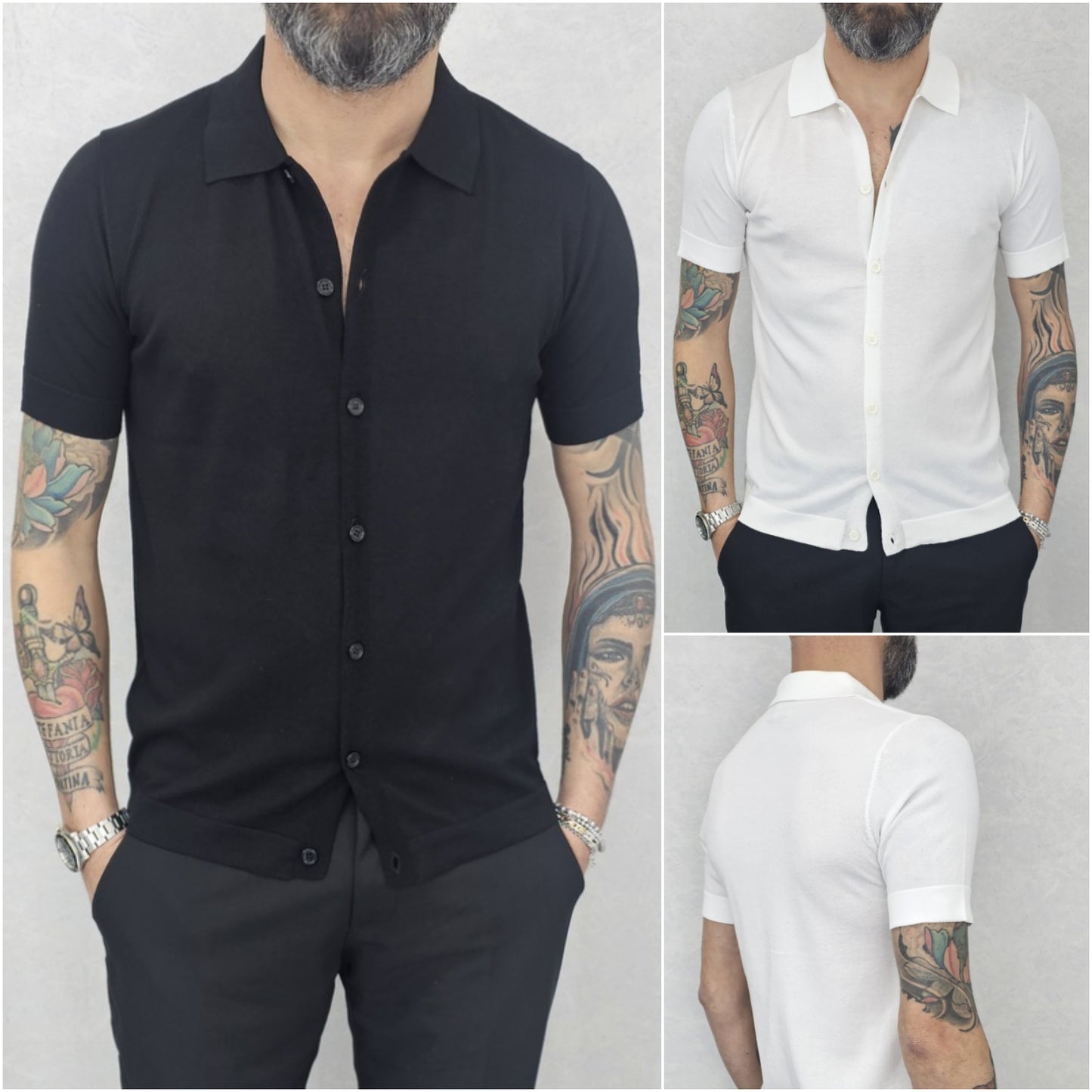 Polo camicia uomo Manica corta cotone nero/bianco s,m,l,xl,xxl
