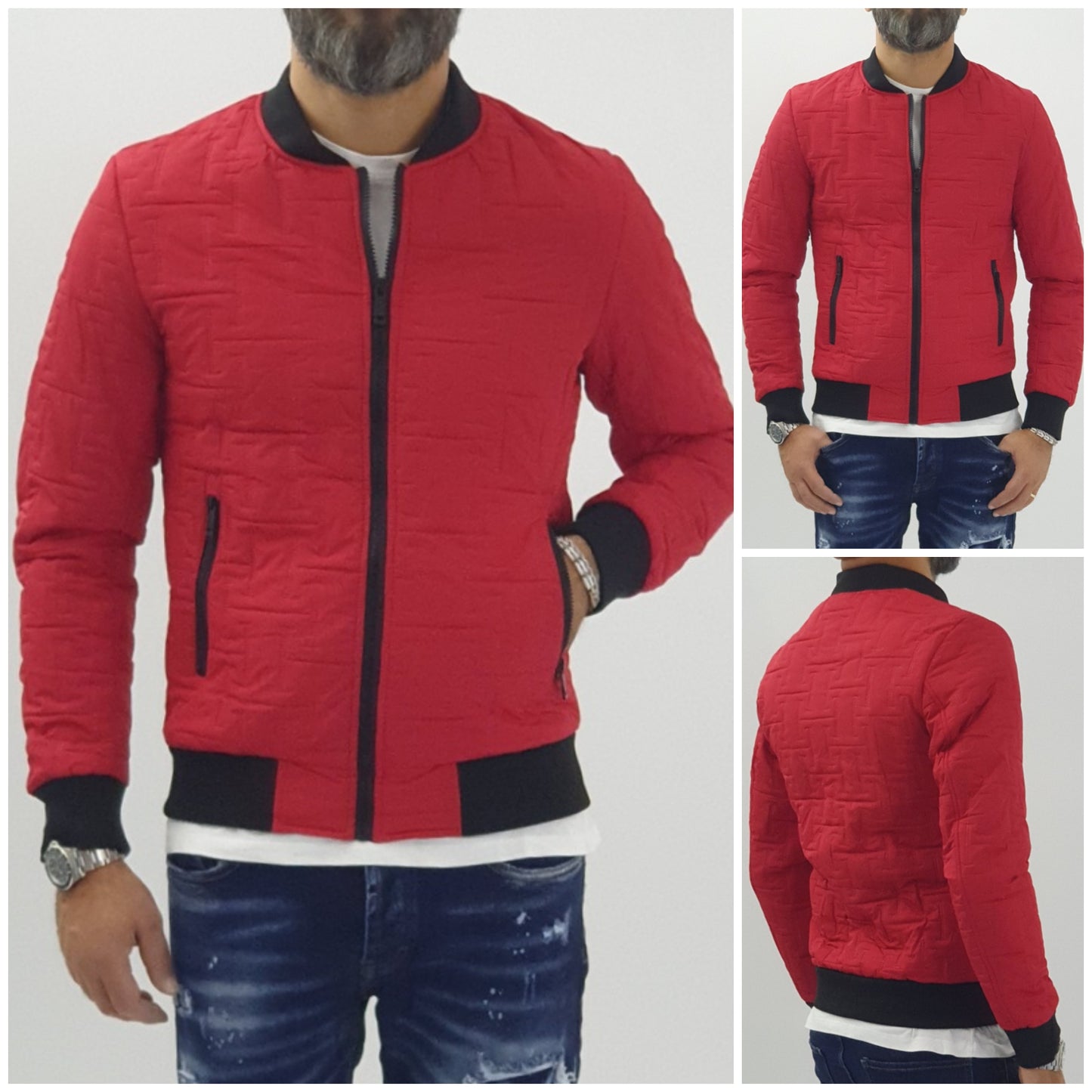 Giubbino bomber uomo ricamato rosso college s,m,l,xl,xxl