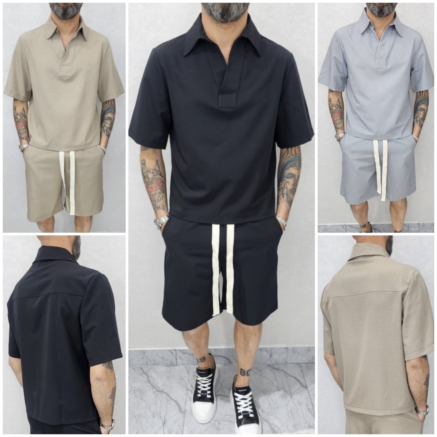 Coordinato safari polo + Bermuda colori fango,nero,grigio s,m,l,xl,xxl