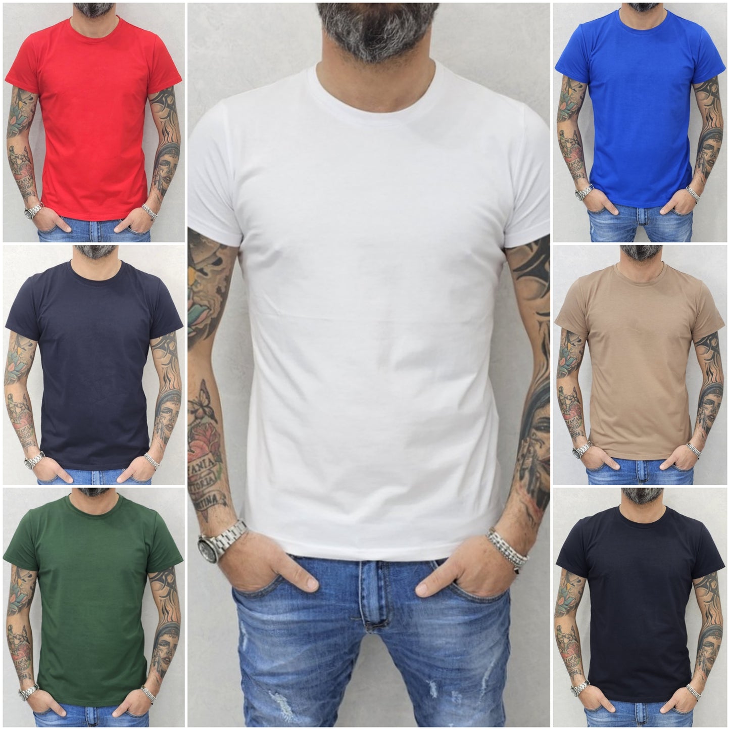 T-SHIRT MAGLIETTA GIROCOLLO BASIC COTONE ELASTICO S,M,L,XL,XXL