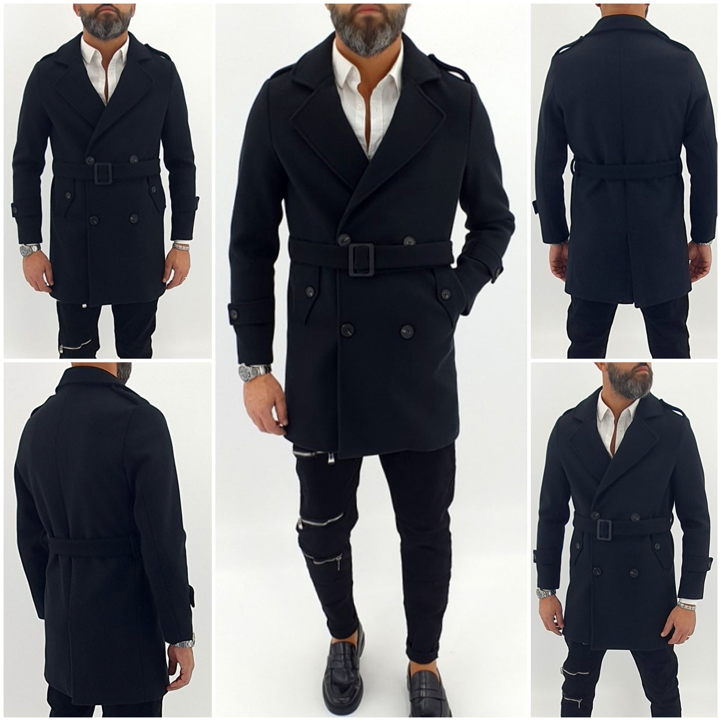 Trench uomo colore nero cintura invernale made in italy s,m,l,xl,xxl