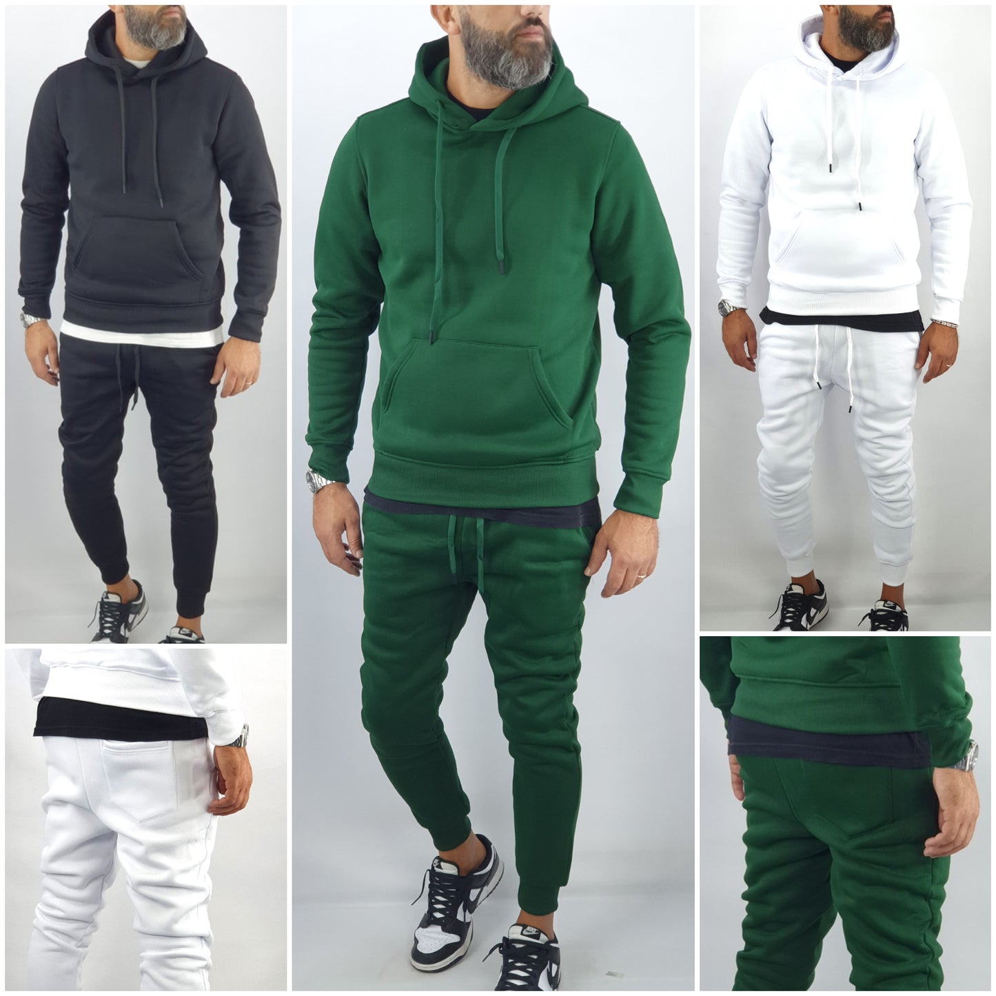 Tuta Completo Uomo Felpa Pantalone sport Cappuccio Felpata Casual elastico Slim