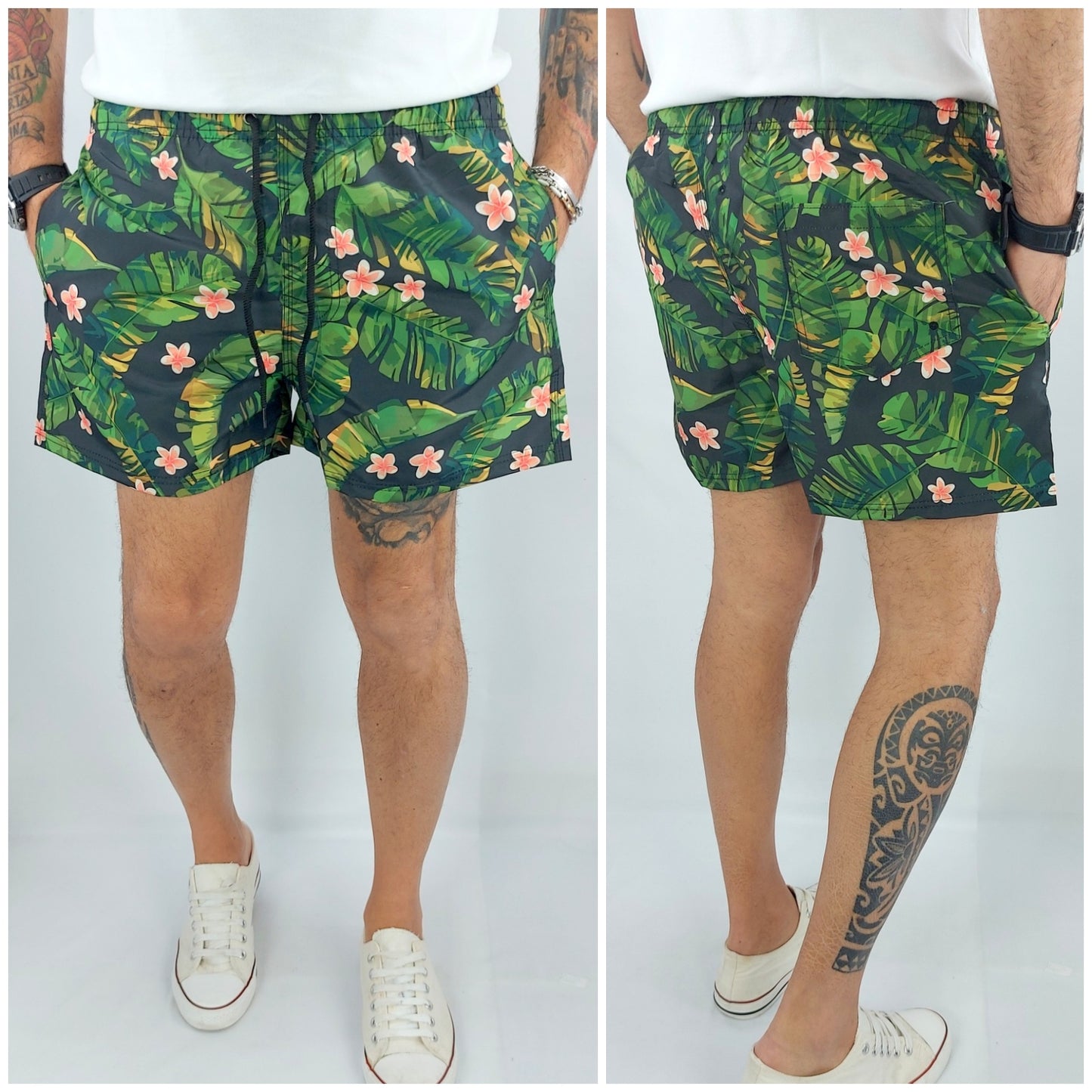Costume Da Bagno Uomo Mare Floreale Fiori Tasche Bermuda Boxer Pantaloncino Slip