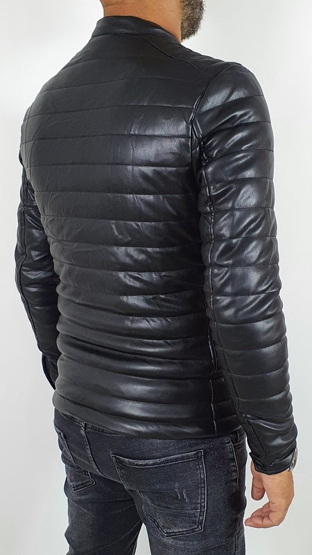 Giubbotto Uomo Foderato Eco pelle Bomber Nero Cappuccio Estraibile