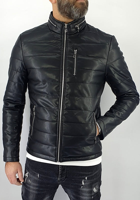 Giubbino Uomo Giubbotto Foderato Eco pelle Coreana Nero Giacca Primaverie zip
