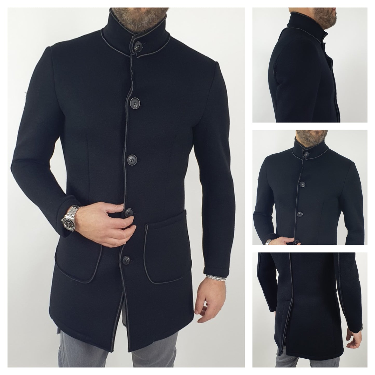 Giubbotto Uomo Invernale Coreana Nero Elastico Tessuto Termico