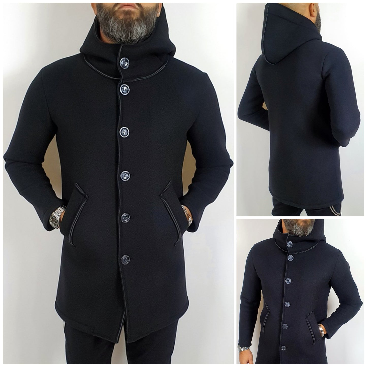 PARKA UOMO NERO TESSUTO TERMICO CON CAPPUCCIO