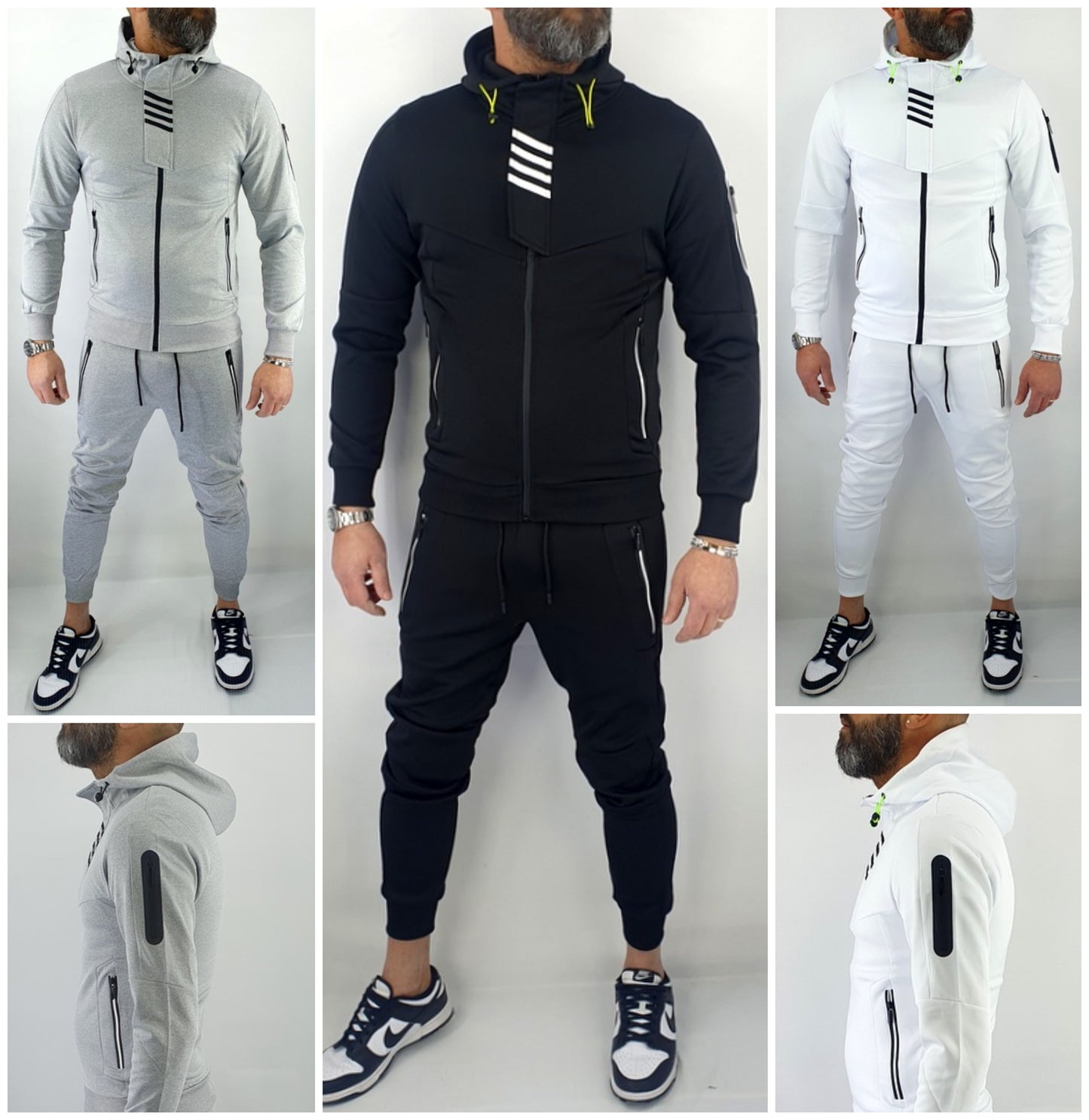 Tuta Completo Uomo Felpa Pantalone sport Cappuccio Nero,Grigio,bianco Casual