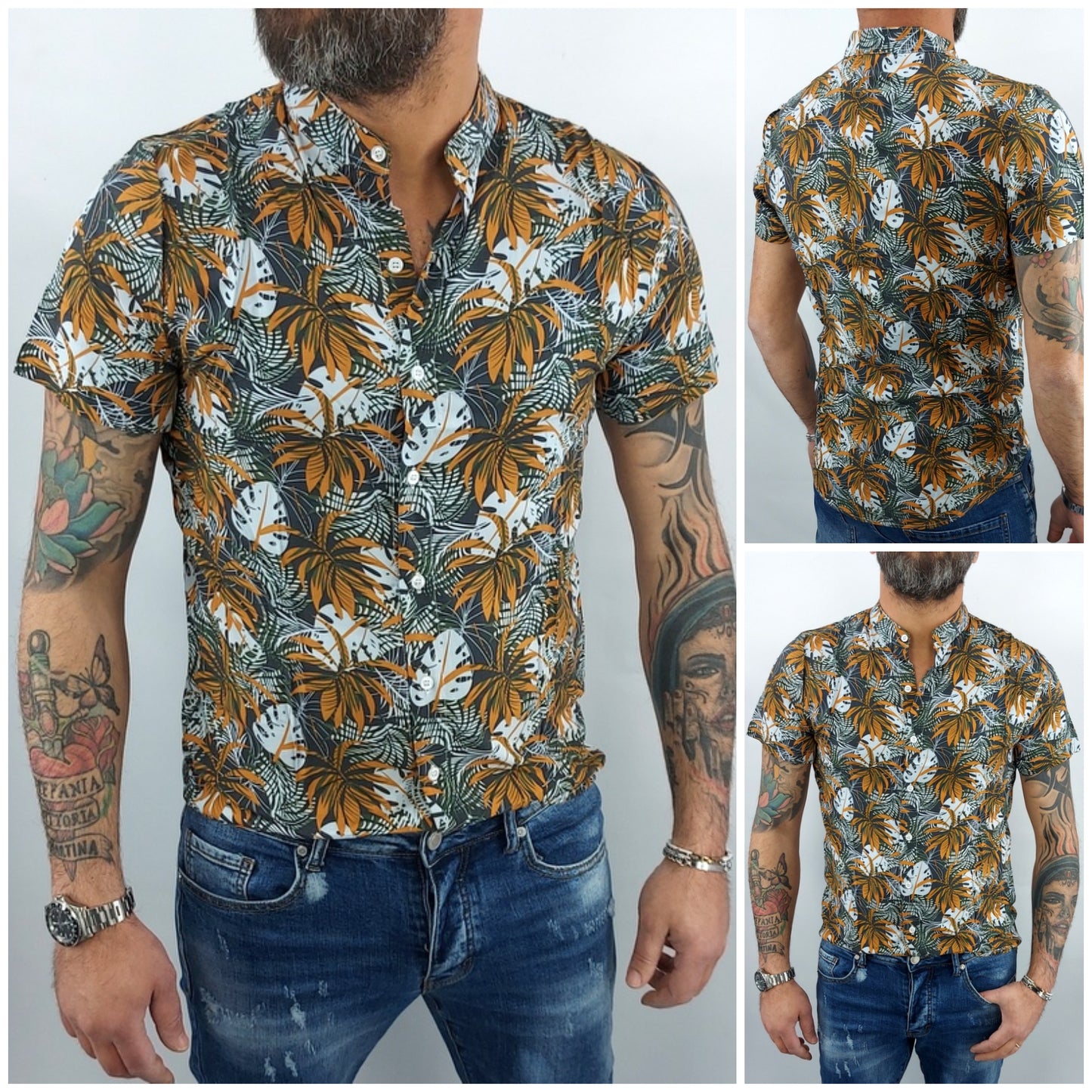 camicia uomo coreana tessuto morbido floreale Verde elastico manica corta slim s,m,l,xl,xxl