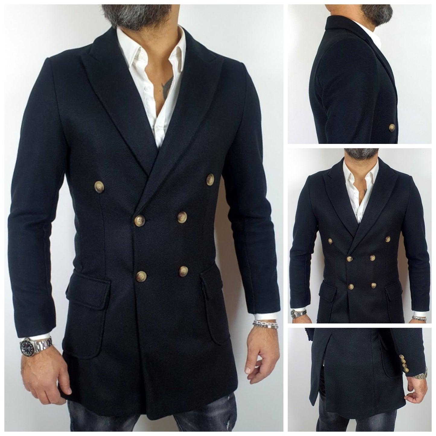 cappotto doppiopetto lungo nero