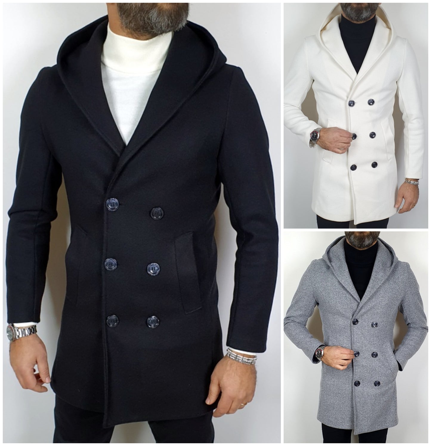 Giubbotto Uomo Invernale Cappotto Lungo Doppiopetto 3 colori