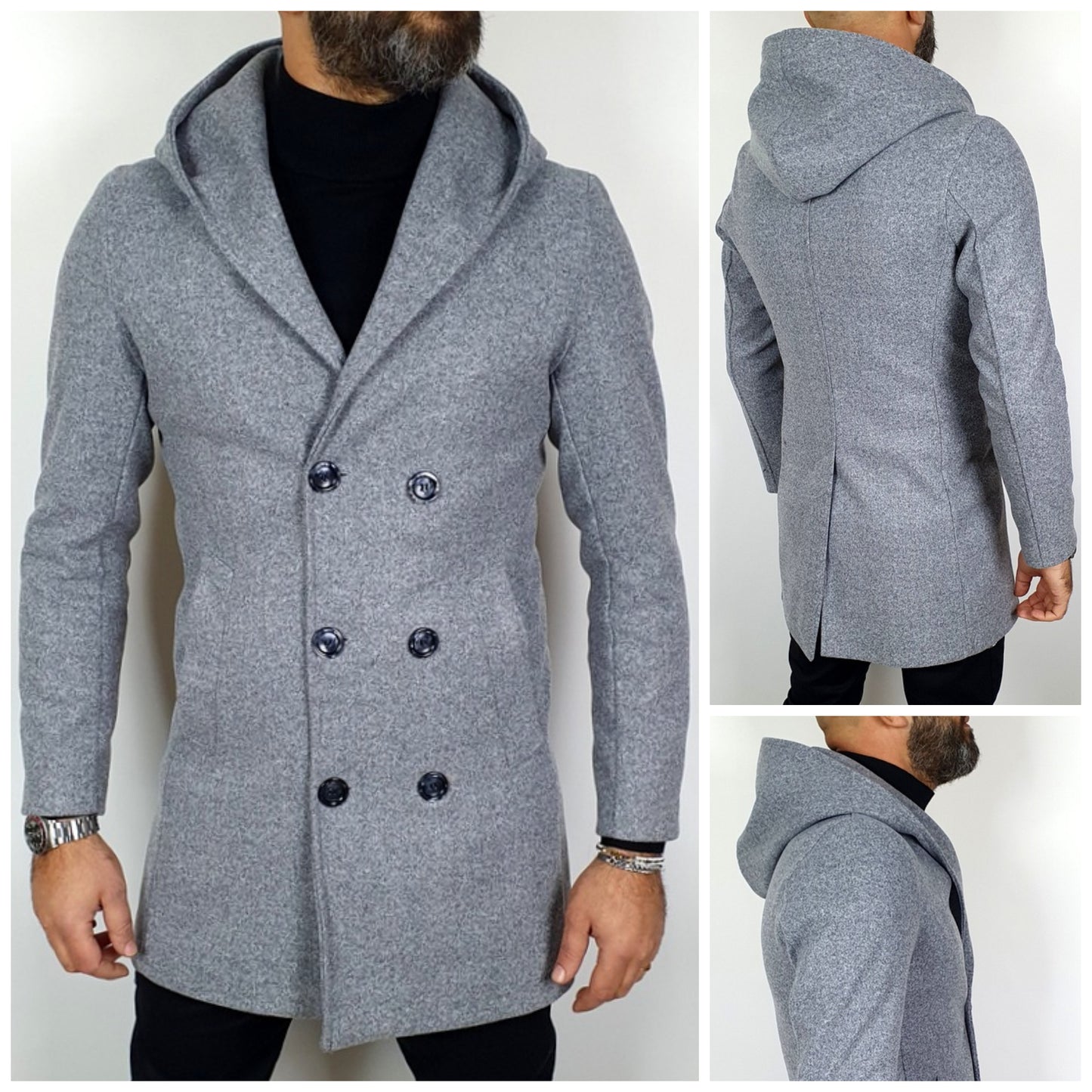 Giubbotto Uomo Invernale Cappotto Lungo Doppiopetto 3 colori