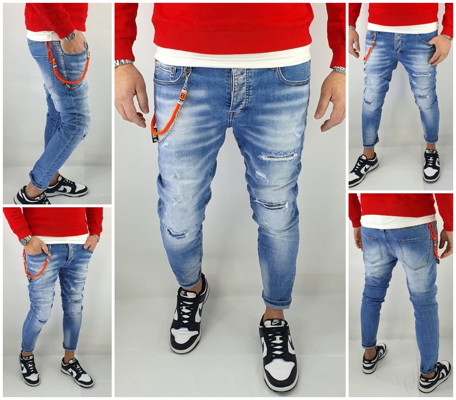 Jeans Stile Biker Skinny F Stretch Con Strappi & Rattoppi - Foto 5