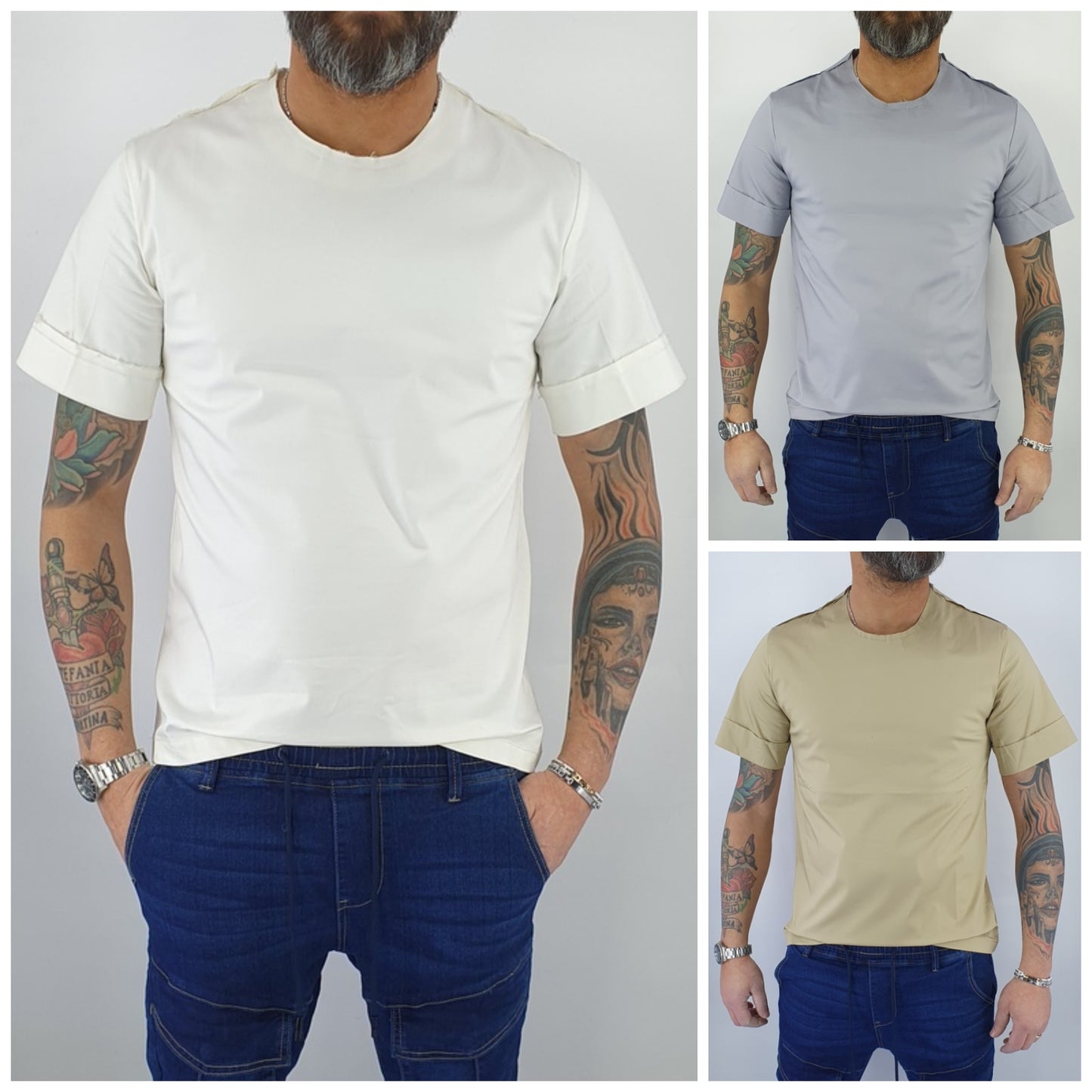 T-SHIRT MAGLIETTA GIROCOLLO TAGLIO VIVO TESSUTO TEC ELASTICO 3 COLORI