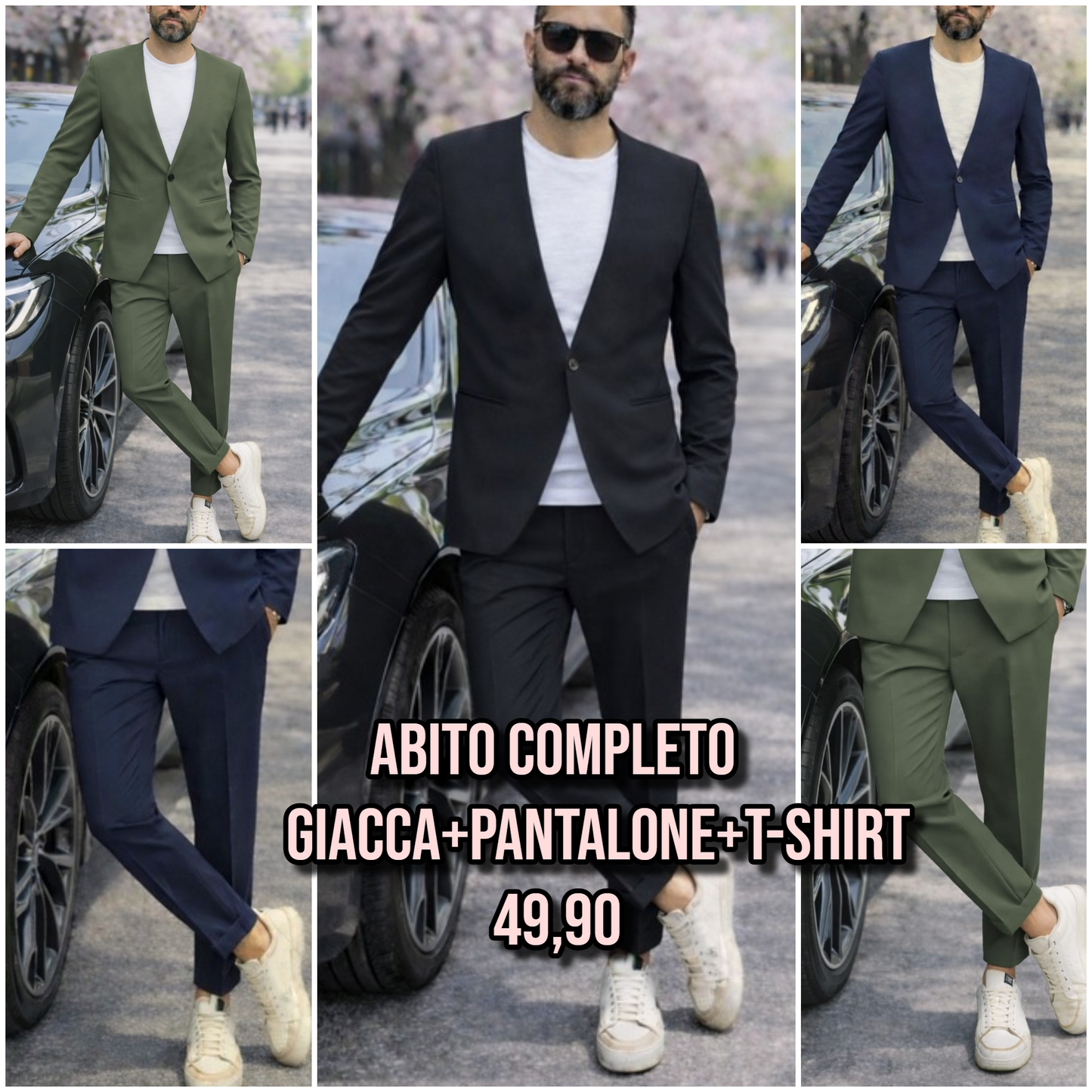 Abito uomo completo 1 bottone giacca+pantalone+T-shirt s,m,l,xl,xxl
