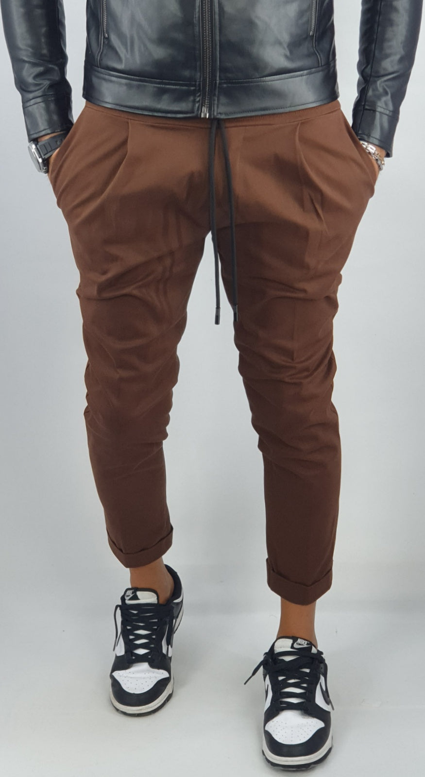 Pantalone Uomo Cotone Elastico Capri Invernale Tasche Americane Casual Pence