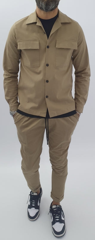 Completo uomo sabbia camicia+pantalone italy s,m,l,xl,xxl