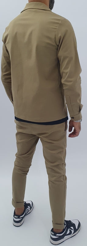 Completo uomo sabbia camicia+pantalone italy s,m,l,xl,xxl