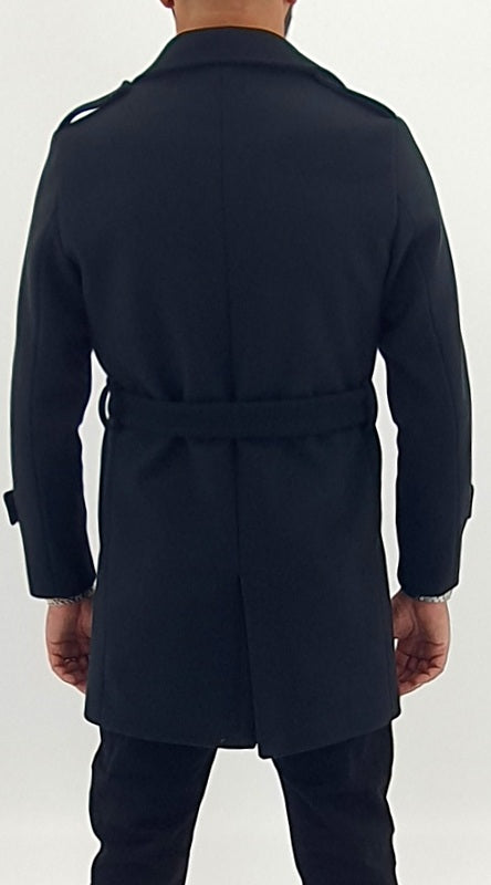 Trench uomo colore nero cintura invernale made in italy s,m,l,xl,xxl