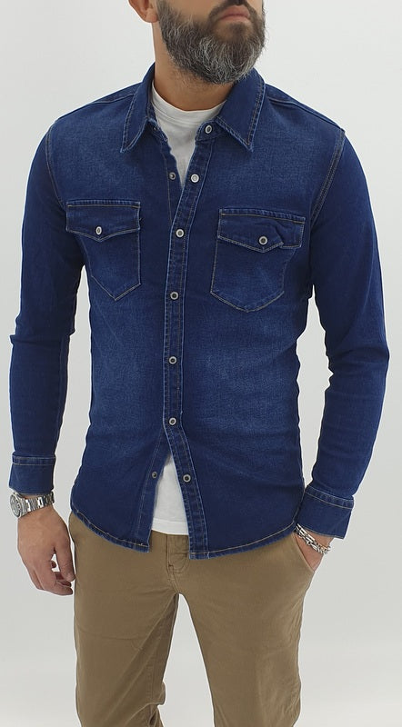 Camicia jeans denim blu elastica invernale s,m,l,xl
