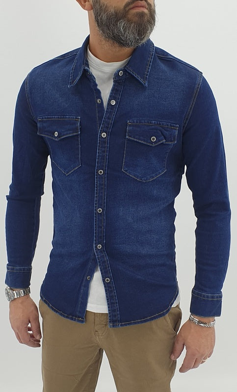 Camicia jeans denim blu elastica invernale s,m,l,xl