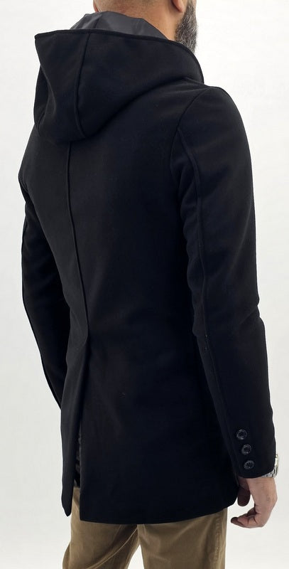 Cappotto Uomo Invernale giubbotto Nero Giacca Slim Fit parka Giubbino Cappuccio