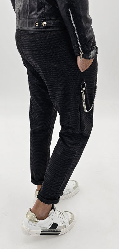 pantalone uomo fantasia quadri galles catena nero/grigio estraibile s,m,l,xl,xxl