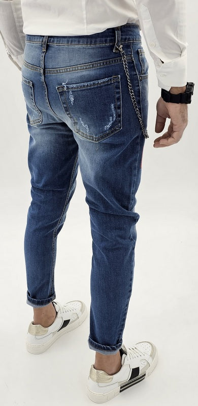 jeans uomo cavallo basso toppe strappi catena estraibile 42,44,46,48,50,52,54