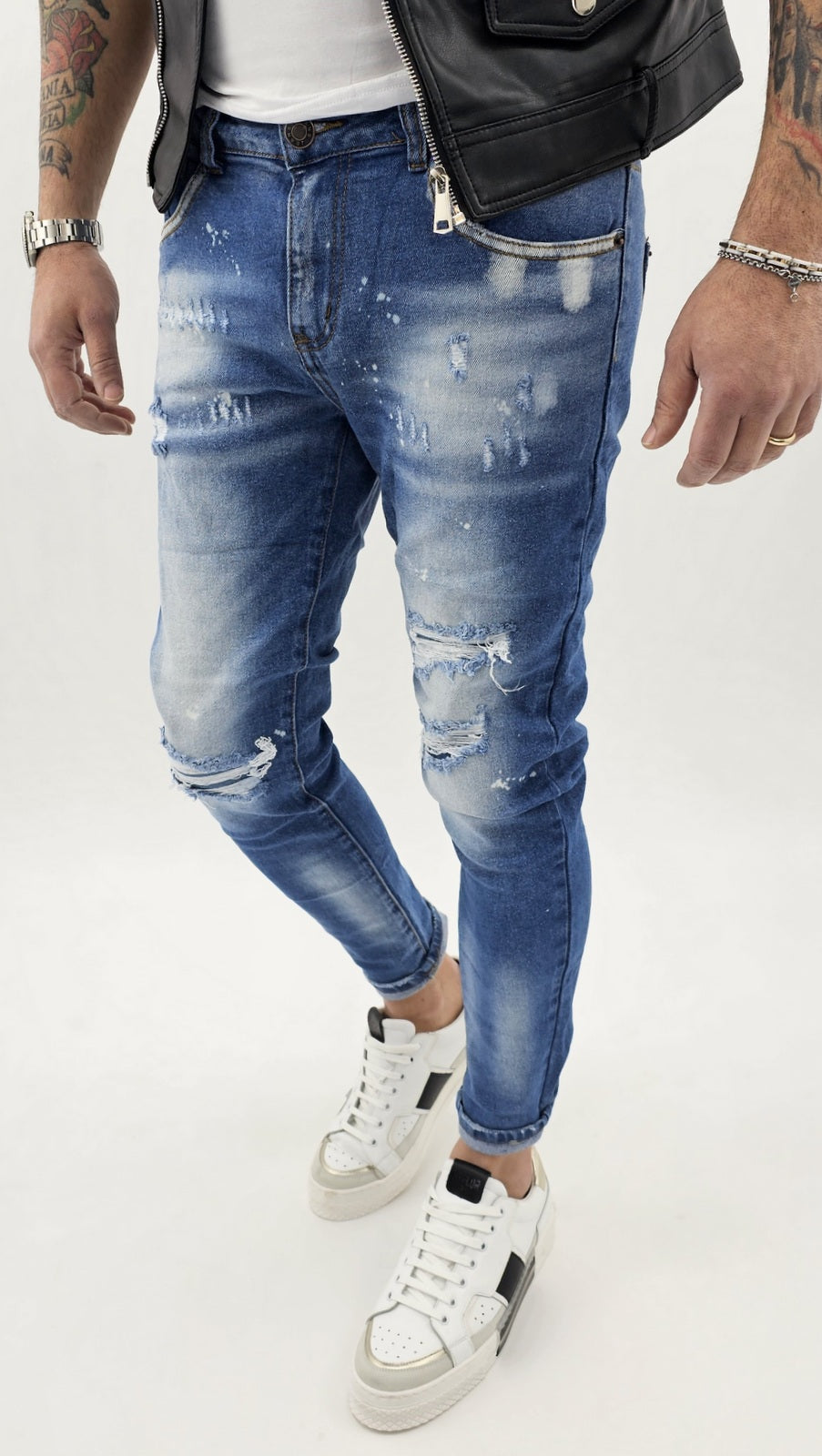 Jeans  Uomo Elasticizzati Strappi pittura  caviglia stretta 42,44,46,48,50,52