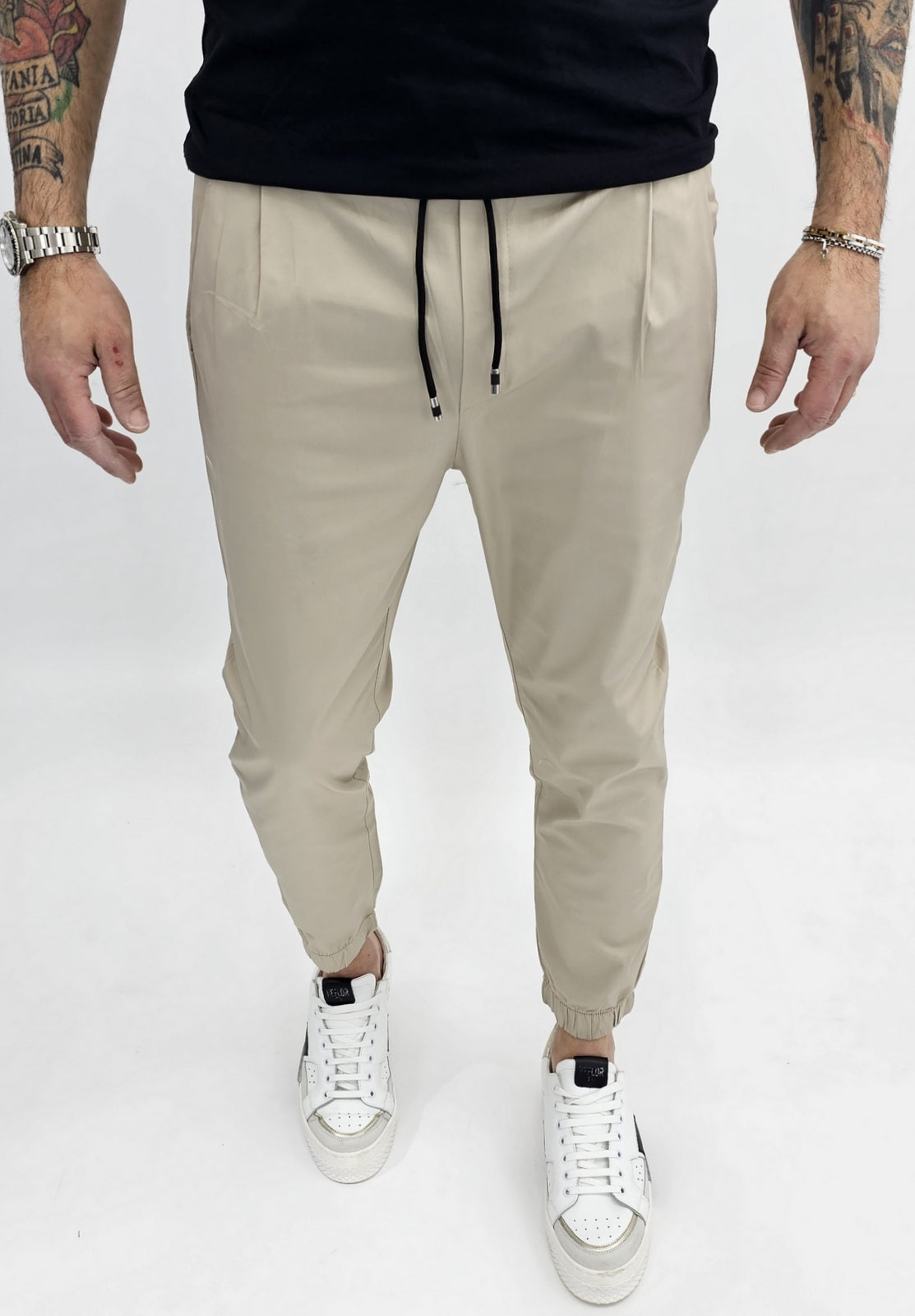 Pantalone Uomo Cotone Elastico Capri Tasche Americane Molla Caviglie 5 colori