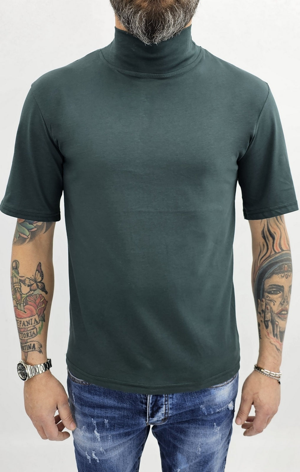 Maglia uomo mezzo collo alto cotone elastico t-shirt s,m,l,xl,xxl