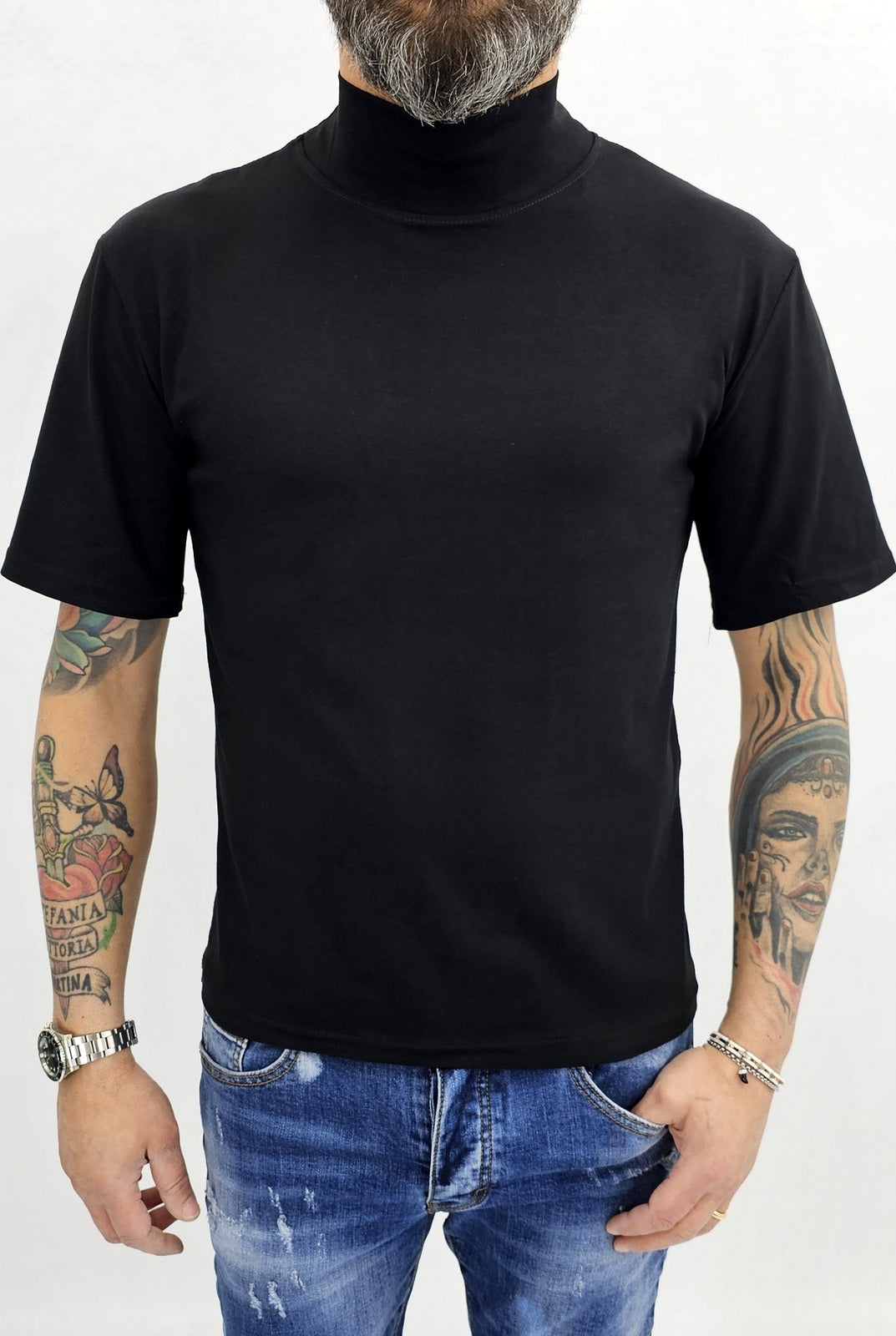 Maglia uomo mezzo collo alto cotone elastico t-shirt s,m,l,xl,xxl