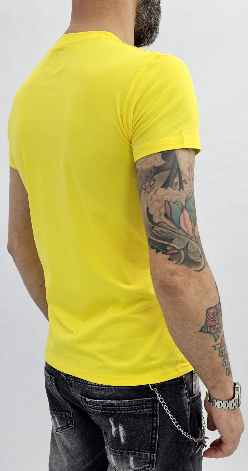 T-shirt uomo Maglia Manica stampa Angels Nero/giallo/bianco s,m,l,xl