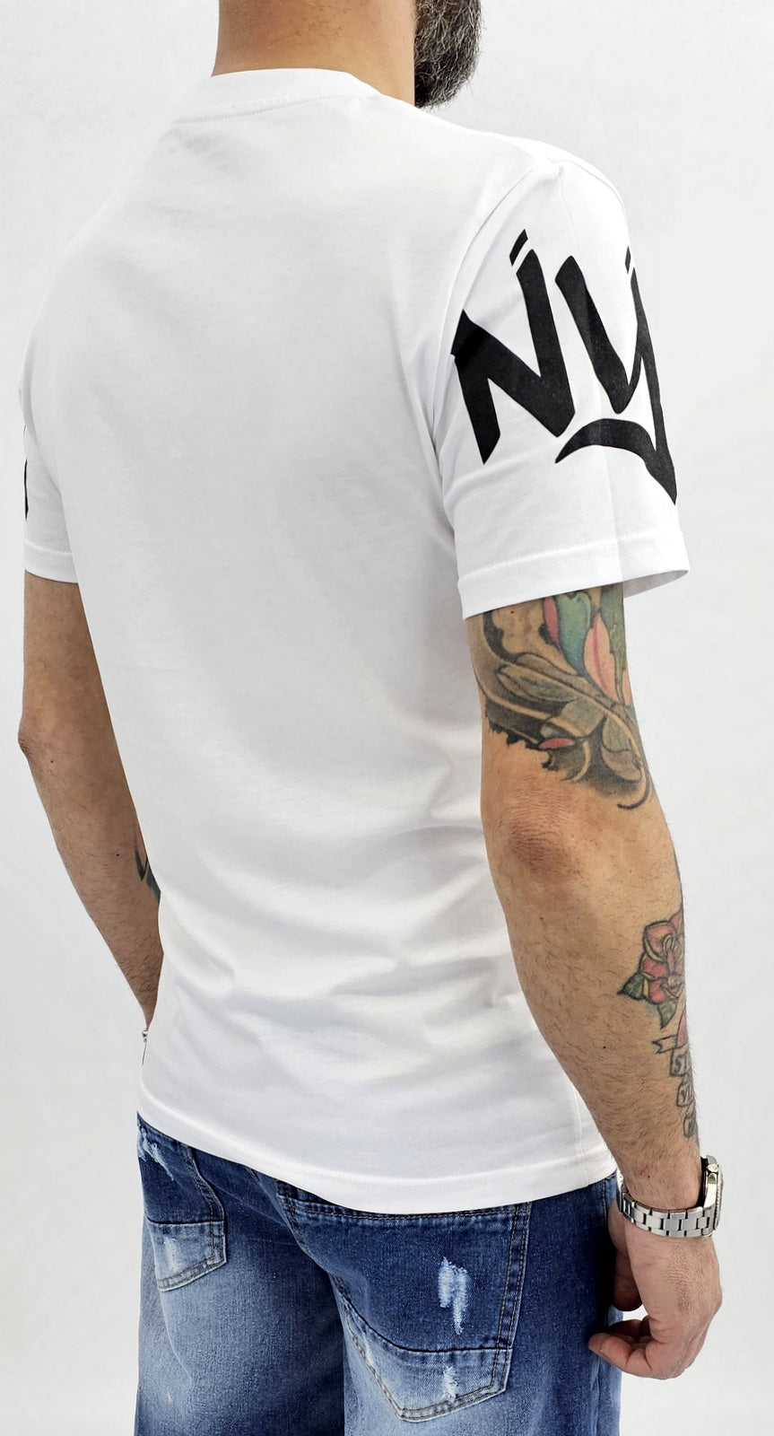 T-shirt uomo Maglia Manica stampa LIFE Nero/bianco s,m,l,xl,xxl