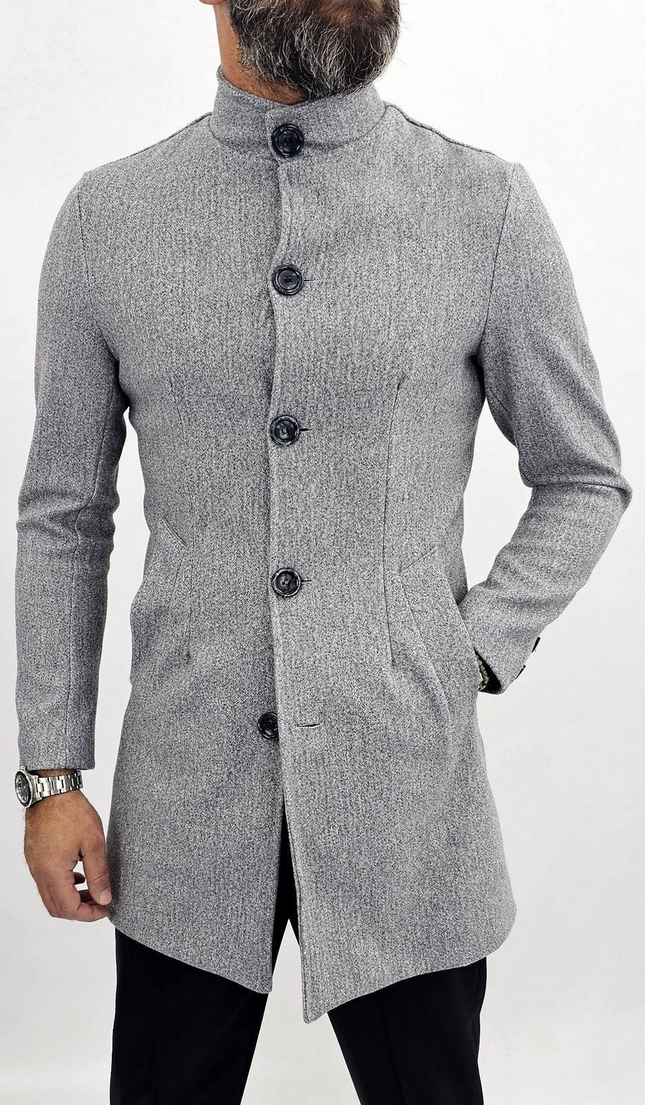 Cappotto Uomo collo  Coreana Grigio slim fit s,m,l,xl,xxl