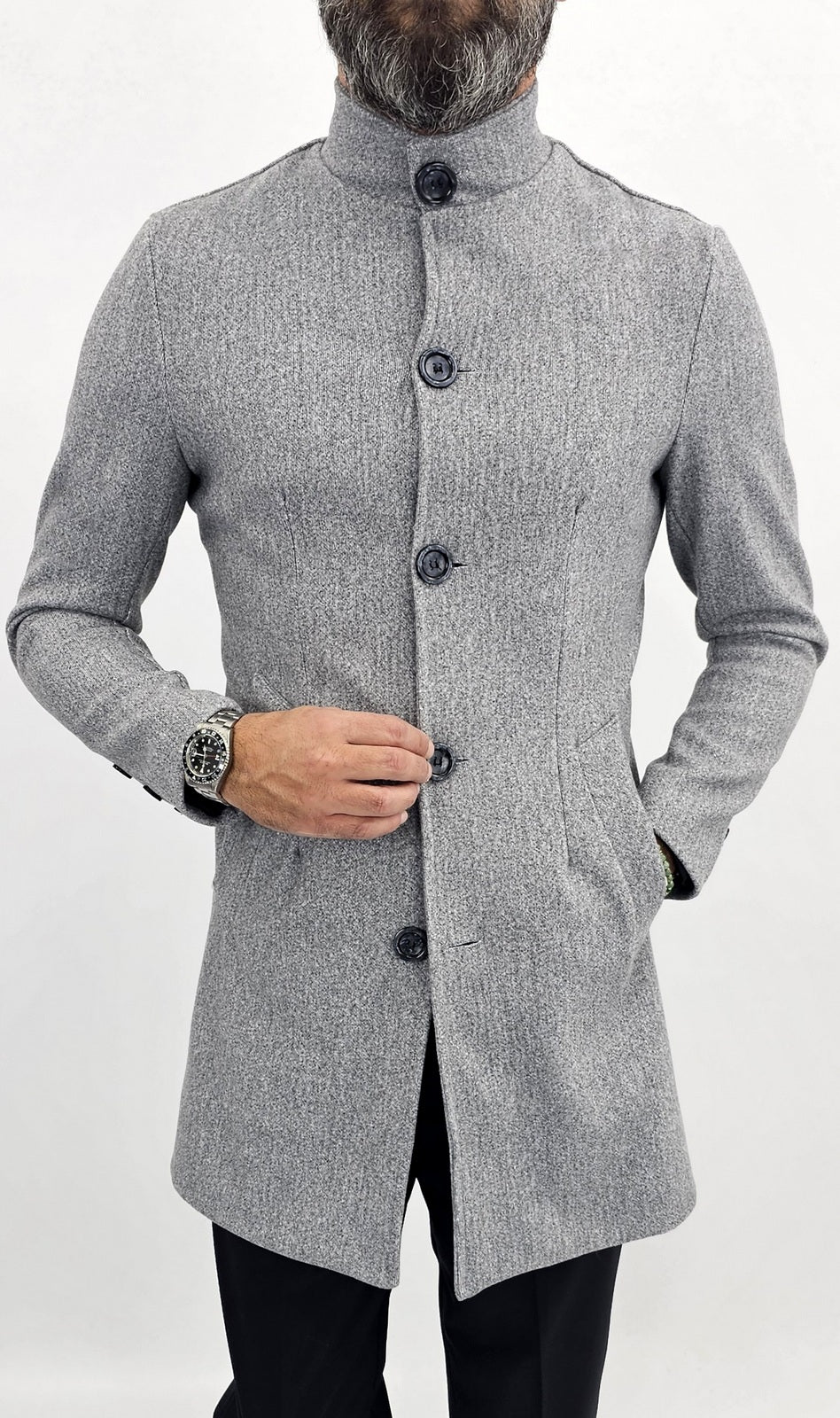 Cappotto Uomo Coreana Cappotto Uomo Collo Coreana Grigio Slim Fit